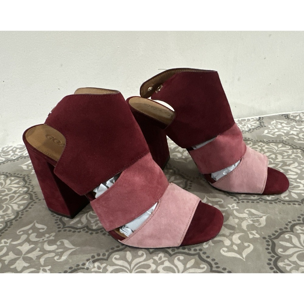 Coach Minetta Suede 3"Block Heel Peep Toe Pink & Burgundy Size 10B